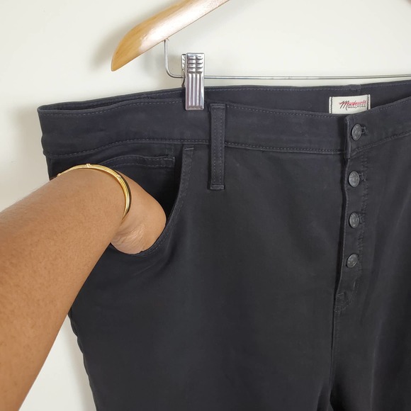 MADEWELL | HIGH RISE BUTTON FLY JEGGINGS BLACK DENIM JEAN RAW HEM PLUS SIZE 37 - Picture 6 of 17